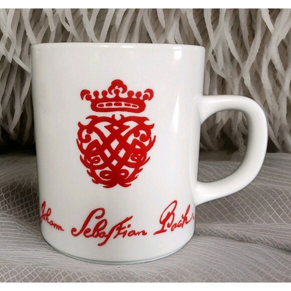 Johann Sebastian Bach Composer Red Royal Crown Crest Coffee Mug Music Cup Vtg 80 - Picture 1 of 7